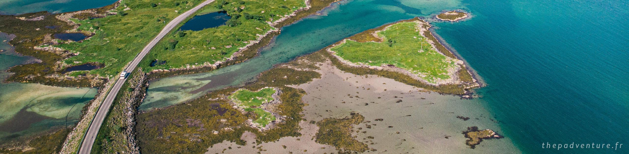 Un Hymer dans les Lofoten vue du ciel