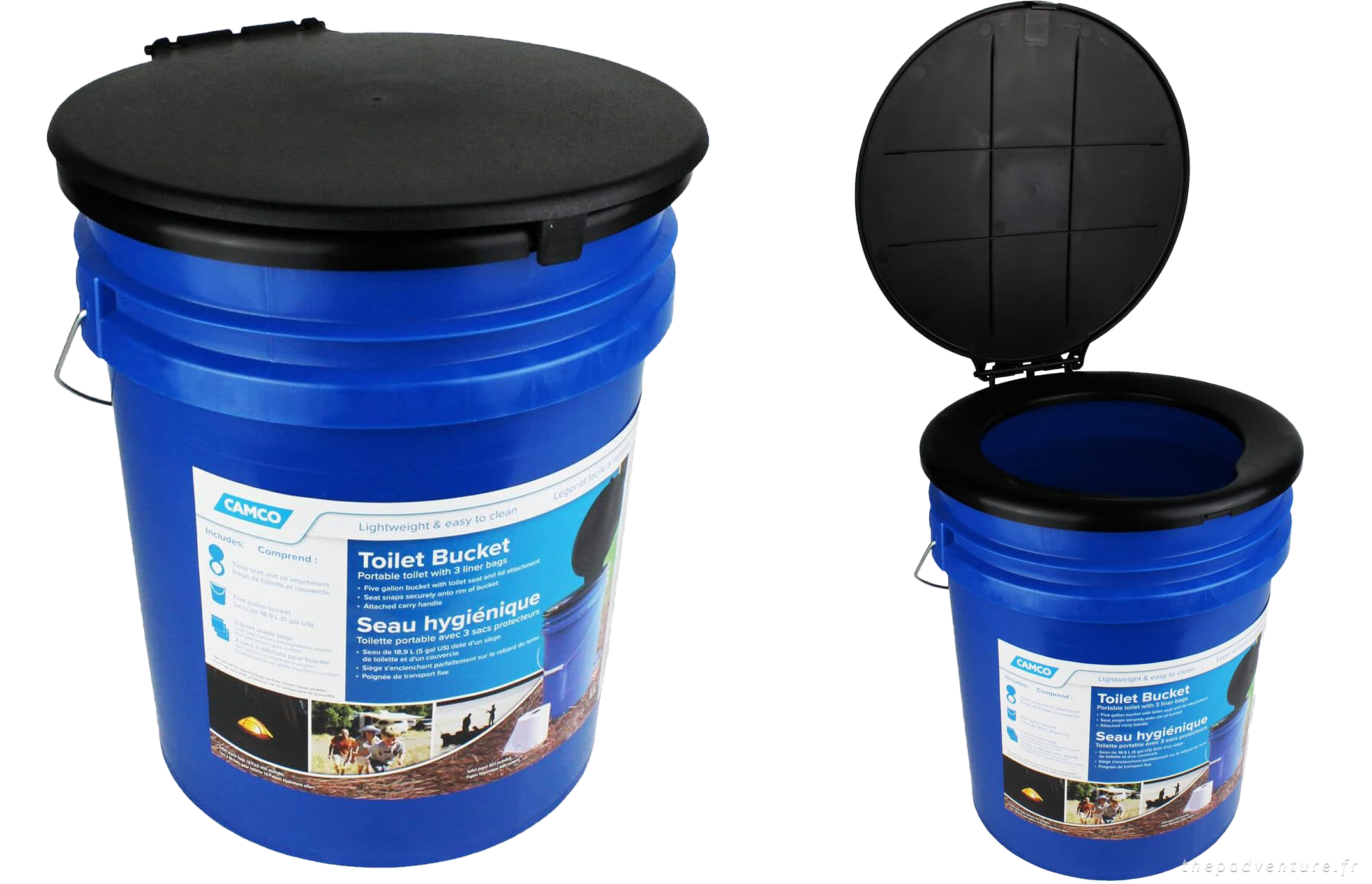 Camco WC portable avec siège et couvercle, 5 gallons, bleu